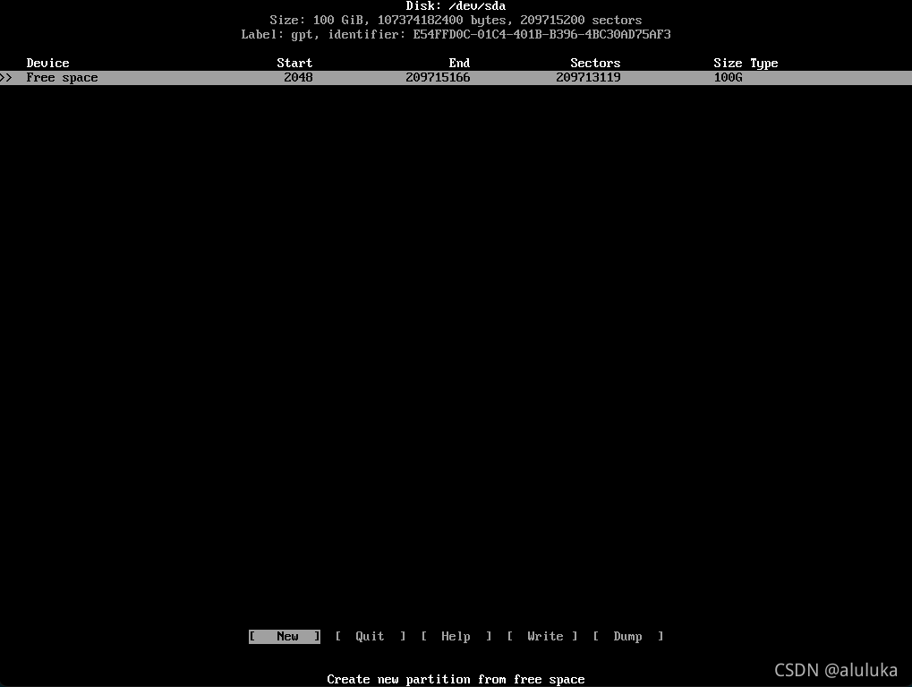 cfdisk 分区界面